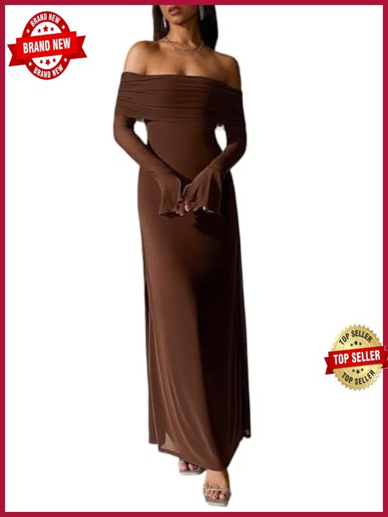 Dresses & Skirts - Formal Bodycon Maxi Dress Long Sleeve Wedding Guest Ruched